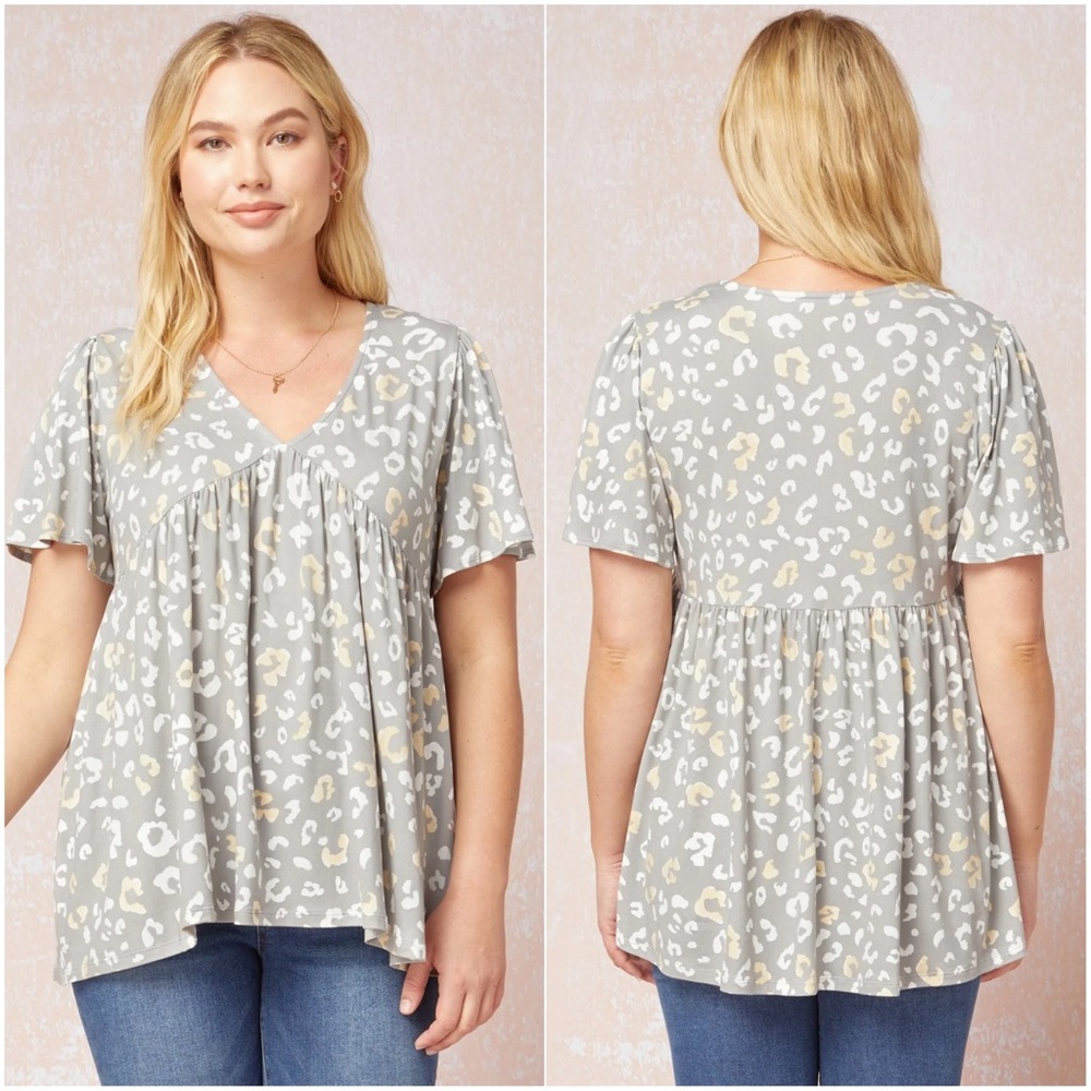 Entro Cheetah Animal Print Babydoll Top - Tan/Cream